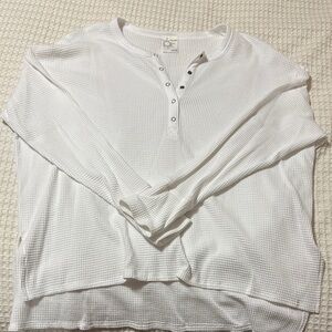White Waffle Knit Long Sleeve Top